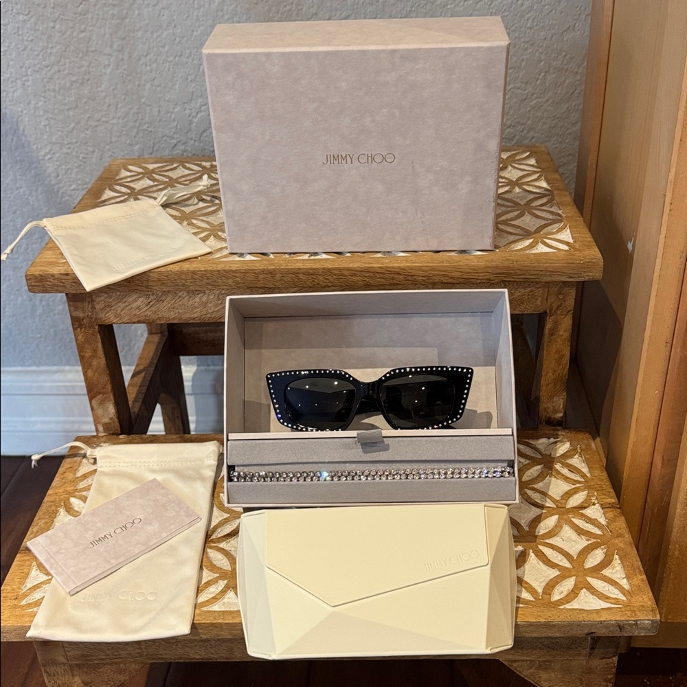BNIB!  Authentic JIMMY CHOO JC5033B RHINESTONE SUNGLASSES WITH RHINESTONE CHAIN